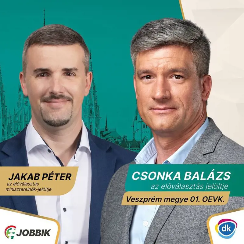 Veszprém 1. választókerületében a Jobbik Csonka Balázst, a DK jelöltjét támogatja