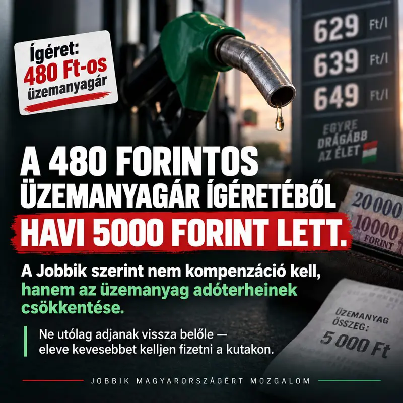 Ígéretek helyett aprópénz: a Jobbik szerint a havi ötezer forintos kompenzáció édeskevés az egekbe szökött üzemanyagárak ellen