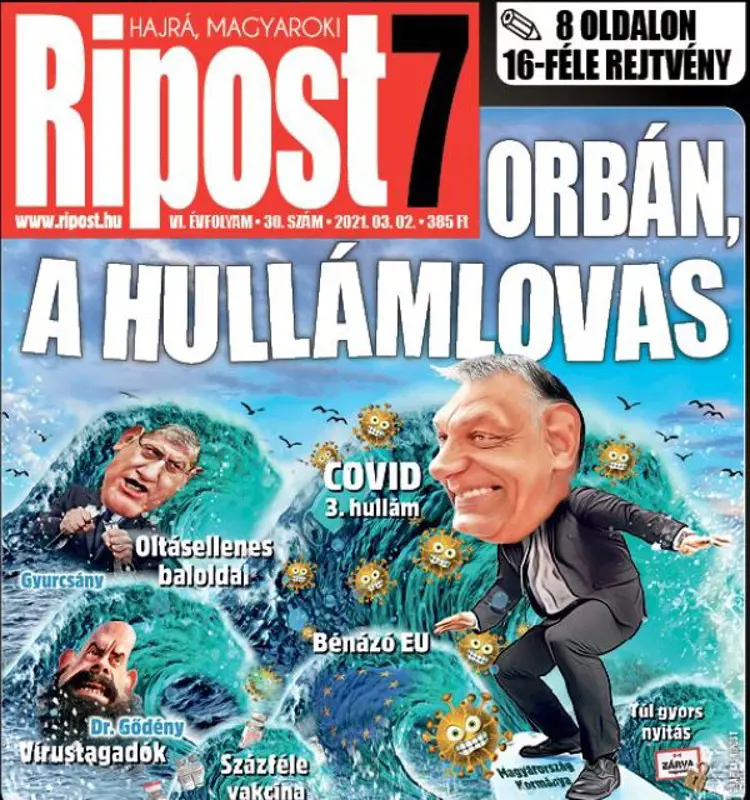 Alternatív valóság: Orbán Viktor nevetve szörföl a harmadik hullámon a Ripost címlapján