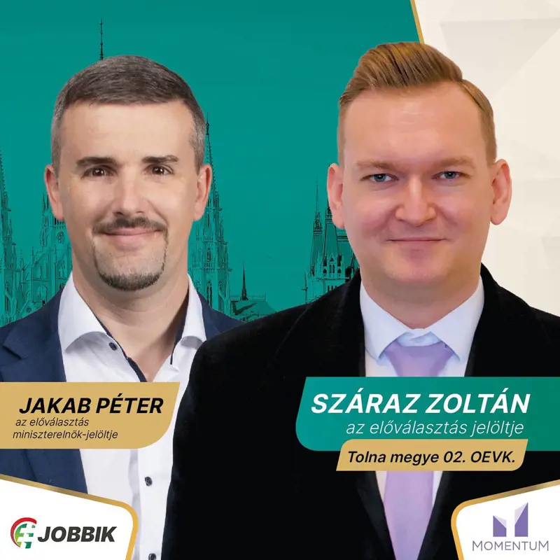 A Jobbik Száraz Zoltánt, a Momentum jelöltjét támogatja az előválasztáson Tolna megye 2. sz. választókerületében
