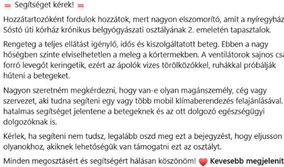 „Úgy érzik, megfő a tüdejük a 42 fokos kórteremben” – segélykiáltás egy magyar kórházból